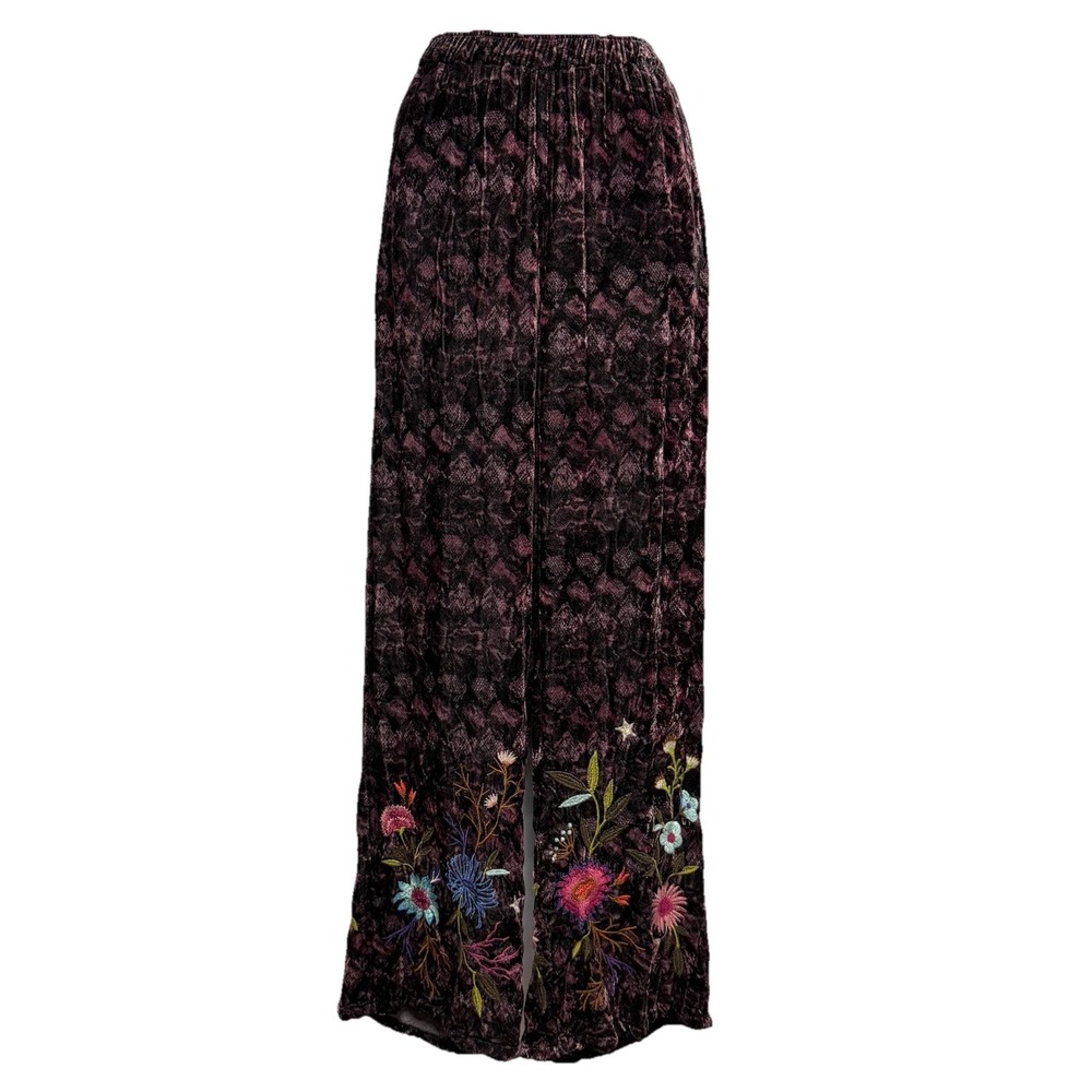 Johnny Was‎ Los Angeles Women's XS Ulla Velvet Wide Leg Pants Embroidered Pocket
